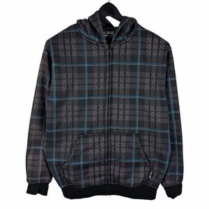 Vintage Y2K Silver Point Striped Grunge Style Full Zip Grey Hoodie Size S